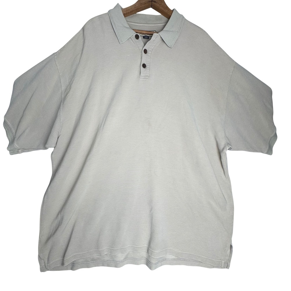 Tommy Bahama Mens XXL Silk Cotton Ribbed Short Sleeve Polo Shirt Gray Tan
